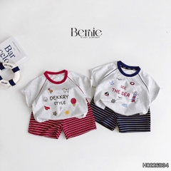 Set bộ đi biển bé trai áo thun tay ngắn raplang the Sea kèm quần short kẻ size 1 đến 7 tuổi BERNIE H0226B34