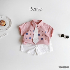 Set sơ mi 3CT Little Charm cho bé trai áo sơ mi và quần short kèm cà vạt rời size 9 tới 28kg BERNIE T0326B31