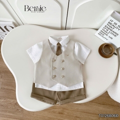 Set bộ vest gile Hoàng gia cho bé trai áo sơ mi tay ngắn phối gile kèm quần và cà vạt 1 đến 7 tuổi BERNIE T0126B06Đ 