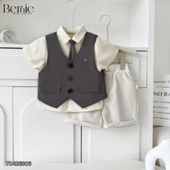Set bộ vest gile Quý tộc cho bé trai áo sơ mi tay ngắn phối gile kèm quần và nơ cà vạt 9 tới 25kg BERNIE T0426B06