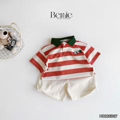Set bộ thun áo polo tay ngắn họa tiết kẻ sắc màu kèm quần short kaki cho bé trai size 11 đến 28kg BERNIE H0226B37