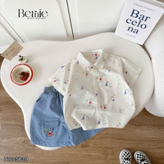 Set bộ sơ mi tay ngắn họa tiết Pony Sport kèm quần short denim size 11kg tới 28kg BERNIE H1225B39