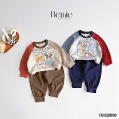 Set bộ dài tay cho bé trai áo thun raplang phối màu họa tiết Puppy kèm quần dài size 9 tới 26kg BERNIE H0426B19