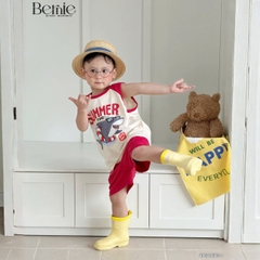 Set bộ ba lỗ áo thun phối màu họa tiết Baby Shark kèm quần short cho bé trai đi chơi đi biển size 1 tới 7 tuổi BERNIE H0326B34