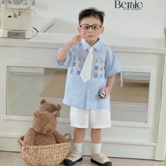 Set sơ mi 3CT Little Charm cho bé trai áo sơ mi và quần short kèm cà vạt rời size 9 tới 28kg BERNIE T0326B31