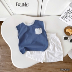 Set bộ tanktop cho bé trai áo thun túi lệch cá tính kèm quần short đi chơi đi học size 9 tới 28kg BERNIE T0326B11