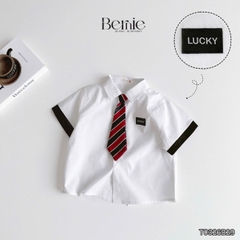 Set sơ mi 3CT Lucky Cool ngầu cho bé trai áo tay ngắn và quần short kèm cà vạt rời size 11 tới 28kg BERNIE T0326B29