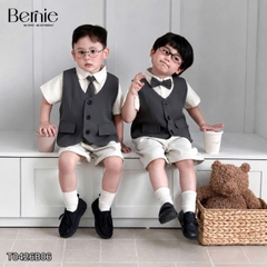 Set bộ vest gile Quý tộc cho bé trai áo sơ mi tay ngắn phối gile kèm quần và nơ cà vạt 9 tới 25kg BERNIE T0426B06