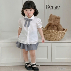 Set sơ mi kẻ Blue Schoo cho bé trai bé gái áo sơ mi trắng kèm quần hoặc chân váy cùng cà vạt và nơ rời size 11 tới 28kg BERNIE V0526B73