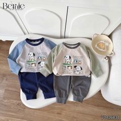 Set bộ dài tay cho bé trai áo thun raplang phối màu Dog ngộ nghĩnh kèm quần dài size 9 tới 26kg BERNIE V0426B34