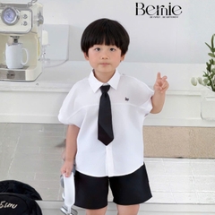  Set sơ mi Boy 3CT áo sơ mi trắng kèm quần short kaki và cà vạt cho bé trai đi học đi chơi 11 tới 28kg BERNIE H0326B42