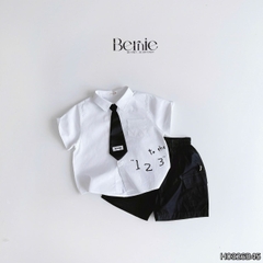  Set sơ mi 3CT cho bé trai áo tay ngắn phối cà vạt kèm quần short bé đi học đi chơi 11 tới 28kg BERNIE H0326B45