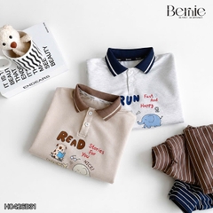 Set bộ dài tay cho bé trai áo polo cổ dệt Lucky Stories phối quần dài kẻ sọc size 11 tới 28kg BERNIE H0426B31