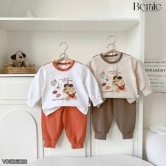 Set bộ cotton áo tay dài phối cổ Picnic Bear kèm quần dài cho bé trai size 9 tới 25kg BERNIE V0526B28