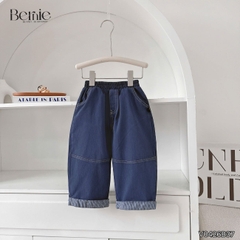 Set bộ dài tay cho bé trai áo polo họa tiết kẻ thêu Dog phối quần dài suông denim size 11 tới 28kg BERNIE V0426B37