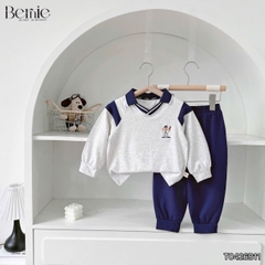 Set bộ dài tay áo polo cổ dệt Bernie Warm Light phối quần dài cho bé trai size 11 tới 28kg BERNIE T0426B11