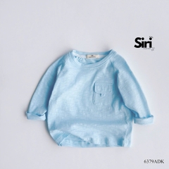 Áo thun áo phông tay dài chất cotton xược màu trắng màu xanh unisex cho bé trai bé gái size 9 tới 24kg BERNIE SIRI 6379ADK