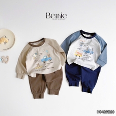 Set bộ dài tay áo thun raplang phối màu Little Riders kèm quần dài cho bé trai size 9 tới 25kg BERNIE H0426B20