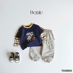 Set bộ dài áo thun cotton tay phối kẻ Play Time kèm quần gió dài cho bé trai size 11 tới 28kg BERNIE T0426B12