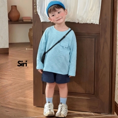 Áo thun áo phông tay dài chất cotton xược màu trắng màu xanh unisex cho bé trai bé gái size 9 tới 24kg BERNIE SIRI 6379ADK