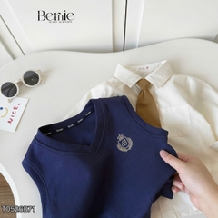 Set bộ 4CT áo sơ mi tay dài áo gi lê rời thêu phù hiệu kèm cà vạt và quần kaki size 1 đến 7 tuổi BERNIE T0526B71