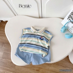 Set bộ polo tanktop kẻ ngang Little Pilot cho bé trai kèm quần short kaki phong cách Hàn quốc 9 đến 28kg BERNIE H0326B40