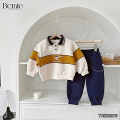 Set bộ polo unisex cho bé trai bé gái áo polo tay dài cổ bo dệt họa tiết Junior Sport kèm quần size 11 tới 28kg BERNIE T0526B75