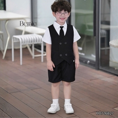 Set vest gi lê 5CT cho bé trai áo gi lê áo sơ mi quần short phụ kiện nơ cổ và cà vạt size 9 tới 25kg BERNIE H0726B27