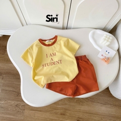 Set bộ cộc tay phối màu cho bé trai bé gái áo họa tiết Student kèm quần short size 9kg đến 25kg BERNIE SIRI 280926B9