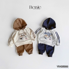 Set bộ thể thao áo hoodie bóng chày tay dài phối màu kèm mũ và quần dài cho bé trai 11 tới 28kg BERNIE V0426B38