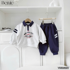 Set bộ polo thu đông cho bé trai áo polo tay dài phối sọc Brooklyn kèm quần dài size 9 tới 26kg BERNIE V0526B31