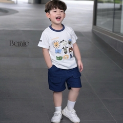 Set bộ tay ngắn áo thun cotton ngộ nghĩnh kèm quần short denim bé trai size 11 tới 25kg BERNIE T0925B05-T126