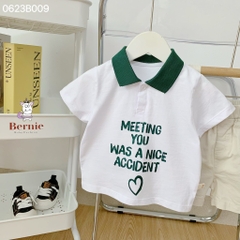 Set đồ bộ thun ngắn tay bé trai polo hàn quốc gồm áo phông màu trắng Meeting you quần thô mềm 1 đến 7 tuổi BERNIE