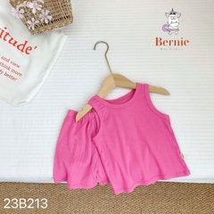 Set đồ bộ thun ngắn tay ba lỗ cho bé trai bé gái hàn quốc màu trơn chất thun tăm mặc nhà đi học BERNIE từ 1 đến 7 tuổi