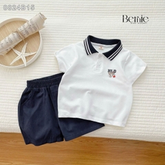  Set bộ thun polo cổ dệt tay ngắn cho bé trai họa tiết in chữ kèm quần short kaki size 1 đến 7 tuổi BERNIE 0824B15