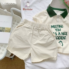 Set đồ bộ thun ngắn tay bé trai polo hàn quốc gồm áo phông màu trắng Meeting you quần thô mềm 1 đến 7 tuổi BERNIE