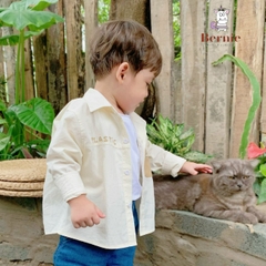 Áo sơ mi ngắn tay bé trai đáp túi chữ Plastic vintage chất thô đũi mềm cho bé 1 đến 7 tuổi BERNIE