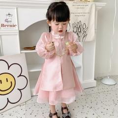 Áo dài tết chân váy cách tân bé trai bé gái BERNIE kids phối viền thêu thỏ 1 đến 7 tuổi 0823B009