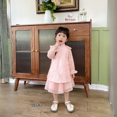 Áo dài tết, áo dài cách tân bé gái chất voan xốp hoa nổi BERNIE cho bé từ 9 đến 24kg
