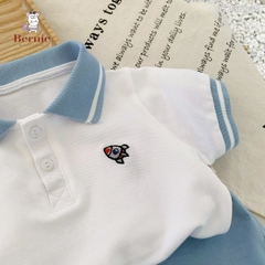 Đồ bộ ngắn tay polo cho bé trai áo thun polo kèm quần short thêu tên lửa BERNIE 0723B032