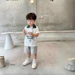 Set đồ bộ thun ngắn tay bé trai polo hàn quốc gồm áo phông màu trắng Meeting you quần thô mềm 1 đến 7 tuổi BERNIE