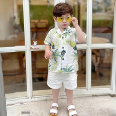 Áo sơ mi đũi đi biển cho bé trai bé gái họa tiết nổi bật áo đi chơi sành điệu 1 đến 7 tuổi BERNIE