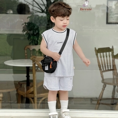 Set bộ thun ba lỗ phối viền cổ và tay Iconicboy kết hợp quần ngắn cho bé trai phong cách thể thao size 1 đến 7 tuổi BERNIE 0124B06
