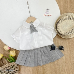Set sơ mi trắng đồng phục đôi cho bé trai bé gái kèm cà vạt quần kaki ngắn đi học đi tiệc 1 đến 7t BERNIE 0124b32