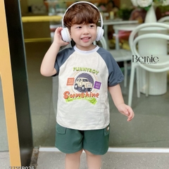 Set đồ bộ thun đi chơi cho bé trai zaclang funny ô tô in chữ áo thun kèm quần ngắn chi bé 1 đến 7 tuổi BERNIE 1123B026