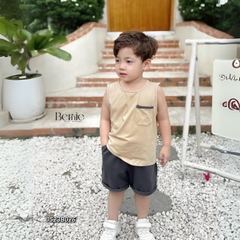 Set đồ bộ quần áo thun ba lỗ ngắn tay thun cotton viền túi cho bé trai mềm mát mùa hè 1 đến 6 tuổi BERNIE 0523b026 Vải Cotton Áo Thun