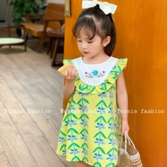 Váy chữ A yếm ngực thêu hoa viền bèo cho bé gái đi chơi đi học size 9kg tới 25kg BERNIE 23V015