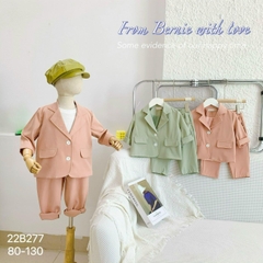 Set bộ vest blazer dài tay phong cách vintage bé gái màu hồng và xanh 1 đến 7 tuổi BERNIE 22B277