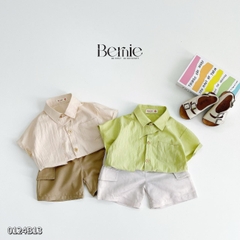 Set bộ sơ mi cổ cúc ngắn tay phối lạ mắt phong cách sành điệu cho bé trai 1 đến 7 tuổi BERNIE 0124B13
