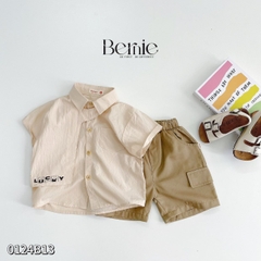 Set bộ sơ mi cổ cúc ngắn tay phối lạ mắt phong cách sành điệu cho bé trai 1 đến 7 tuổi BERNIE 0124B13